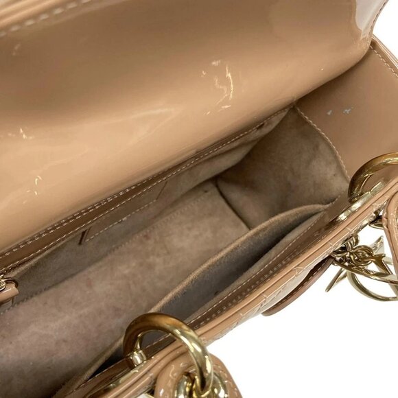 Auth DIOR/ChristianDior Lady Dior Small M0531OWCB_49PU Pink Beige Patent Leather - Picture 14 of 16